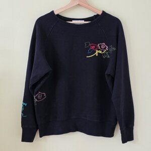 Aritzia Wilfred Free Whimsigoth Sweatshirt Womens M Black Floral Embroidery Boho